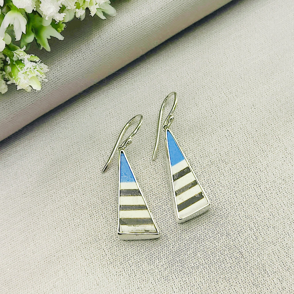 Hepburn and Hughes Art Deco Triangle Earrings | Original Clarice Cliff Pottery | Two options | Sterling Silver