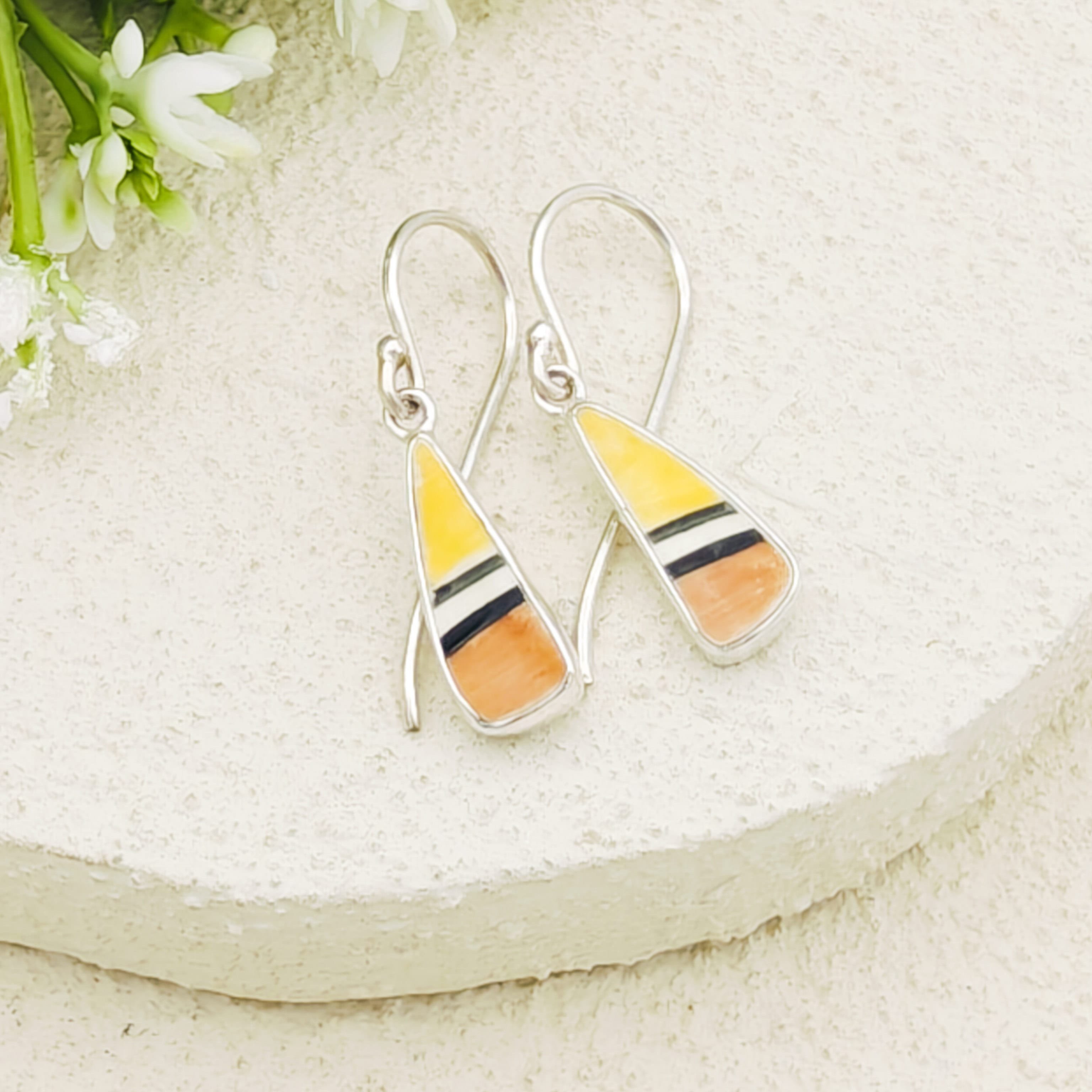 Hepburn and Hughes Art Deco Triangle Earrings | Original Clarice Cliff Pottery | Two options | Sterling Silver