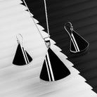 Hepburn and Hughes Art Deco Triangular Pendant and Earrings Set | Sterling Silver and Black Resin