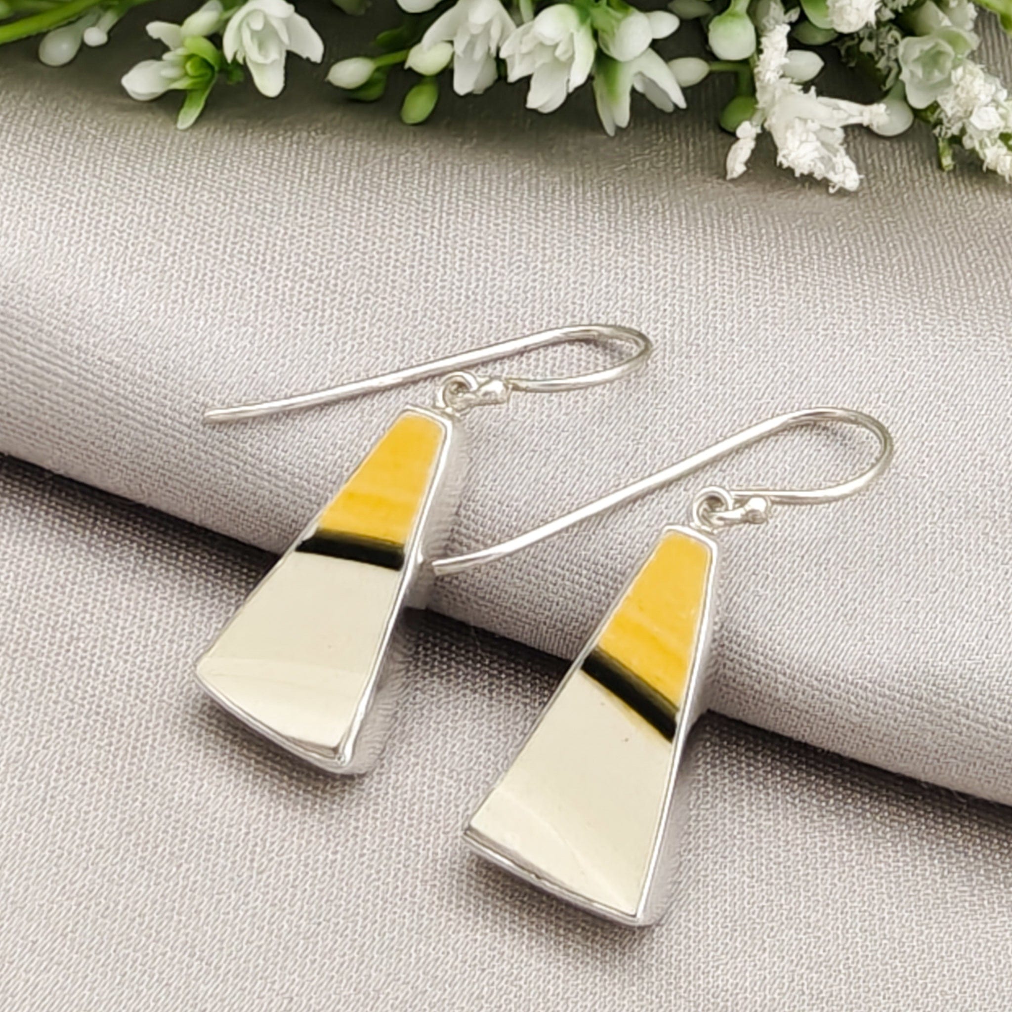 Hepburn and Hughes Art Deco Yellow Earrings | Original Clarice Cliff Pottery | Two options | Sterling Silver
