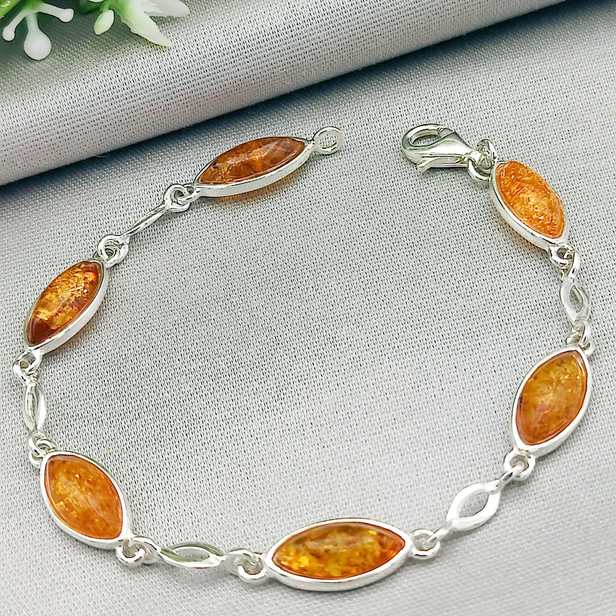 Hepburn and Hughes Baltic Amber Bracelet | 6 Pointed Ovals | Sterling Silver