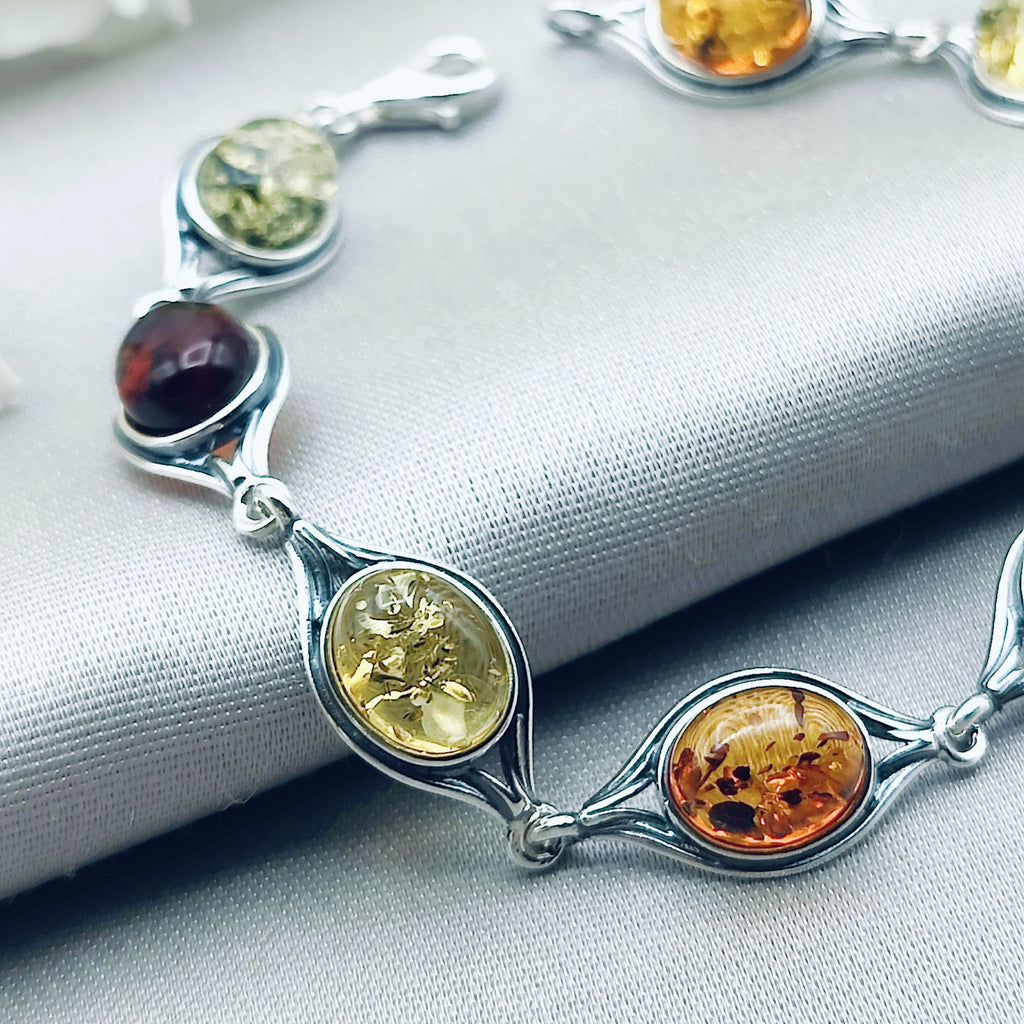 Hepburn and Hughes Baltic Amber Bracelet | Mixed Colours | Sterling Silver
