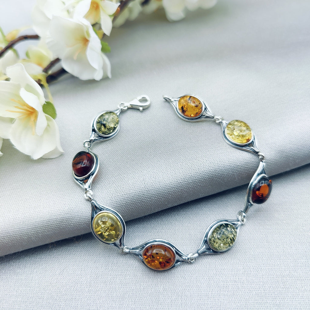Hepburn and Hughes Baltic Amber Bracelet | Mixed Colours | Sterling Silver