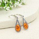 Hepburn and Hughes Baltic Amber Earrings, Oval with double frame in Sterling Silver