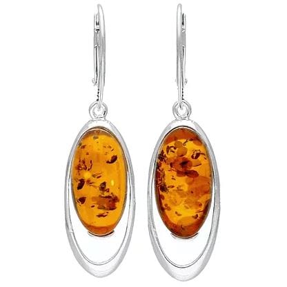 Hepburn and Hughes Baltic Amber Earrings | Pointed oval | Sterling Silver