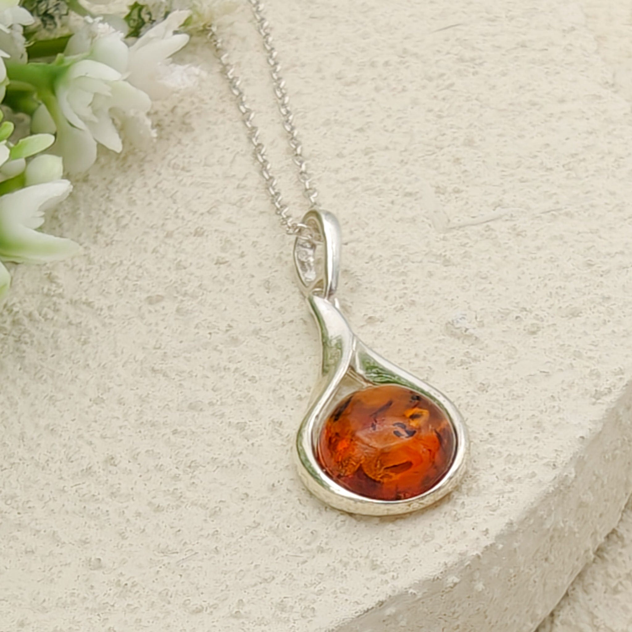 Hepburn and Hughes Baltic Amber Pendant | 25mm hanging Amber | Sterling Silver