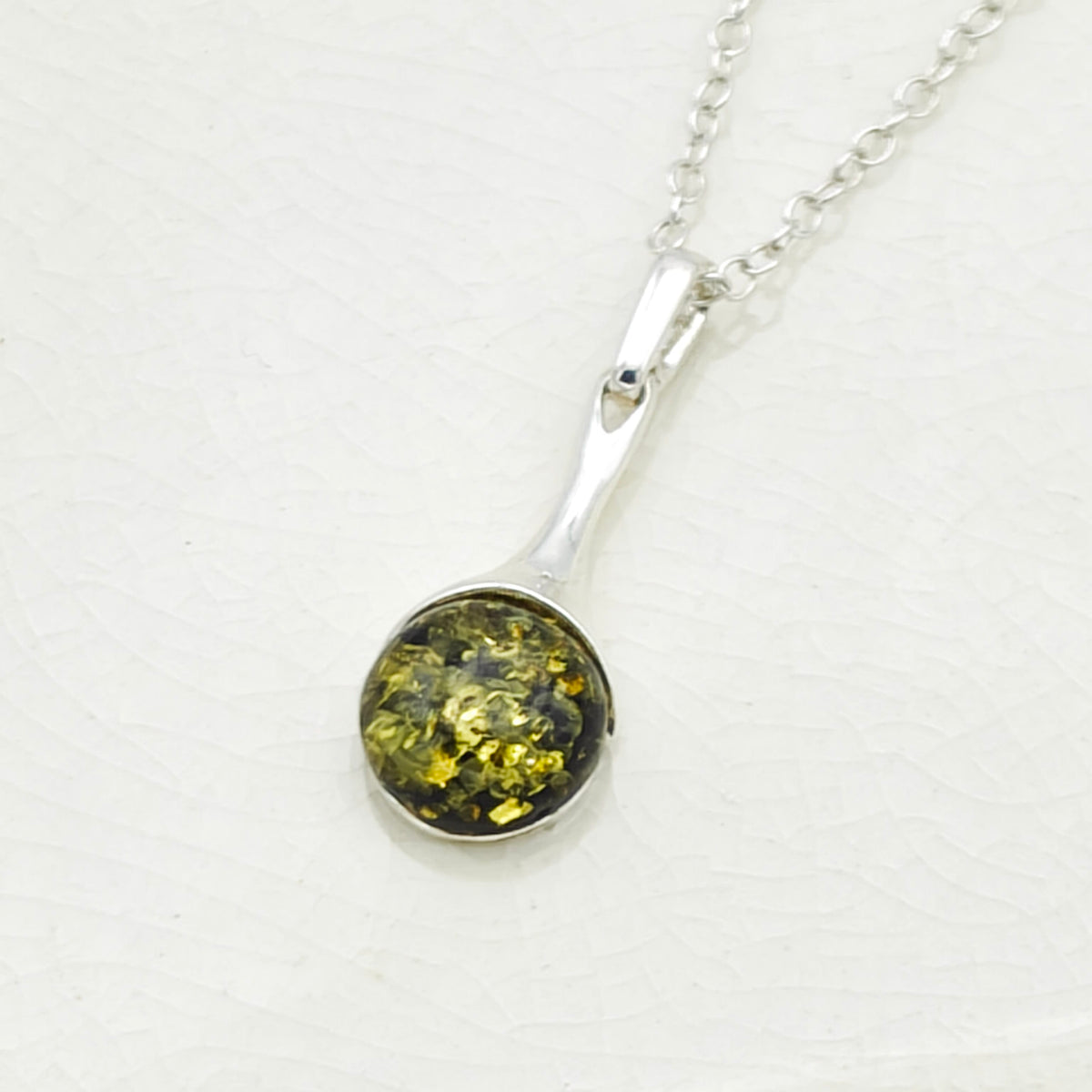 Hepburn and Hughes Baltic Amber Pendant | Cognac or Green | Circular | Sterling Silver
