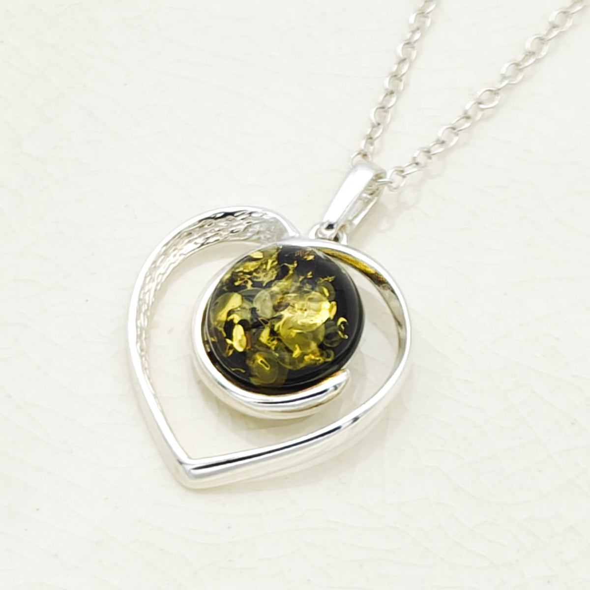 Hepburn and Hughes Baltic Amber Pendant | Heart Shaped Anniversary Gift | Sterling Silver