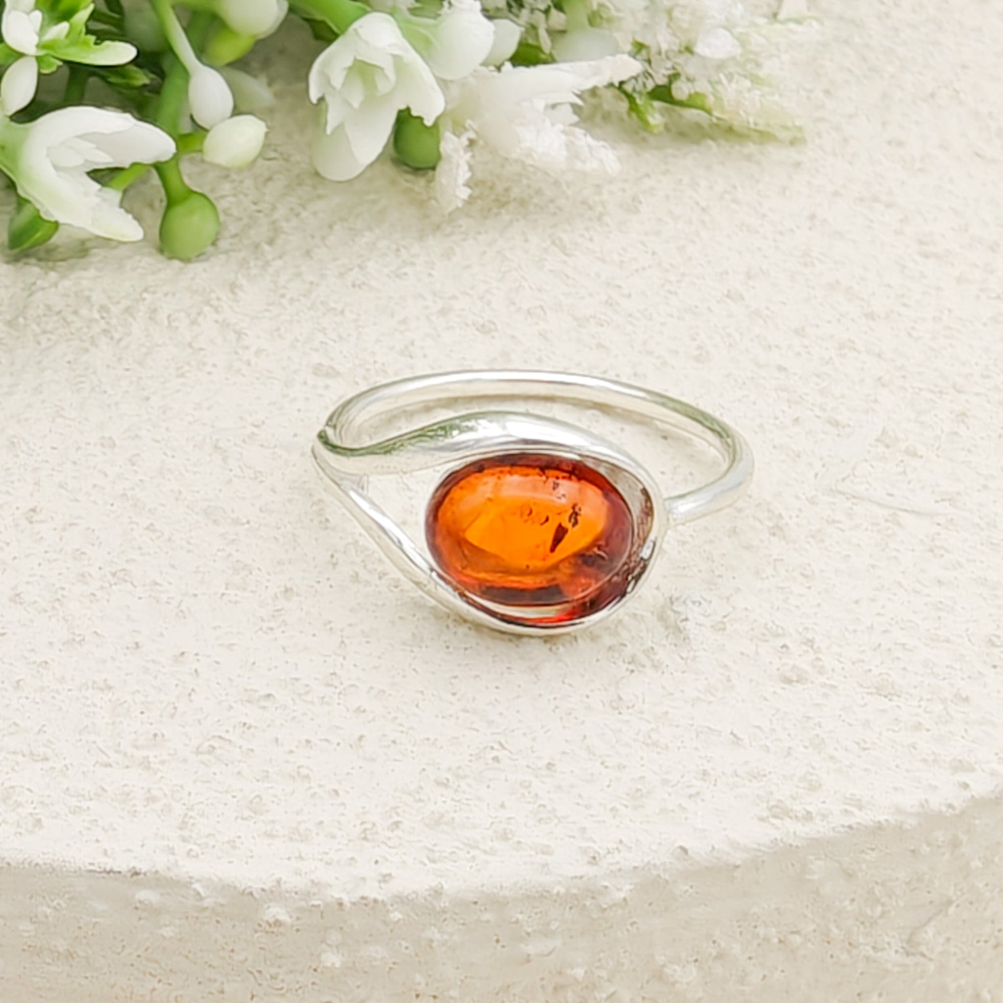 Hepburn and Hughes Baltic Amber Ring, Oval in Sterling Silver
