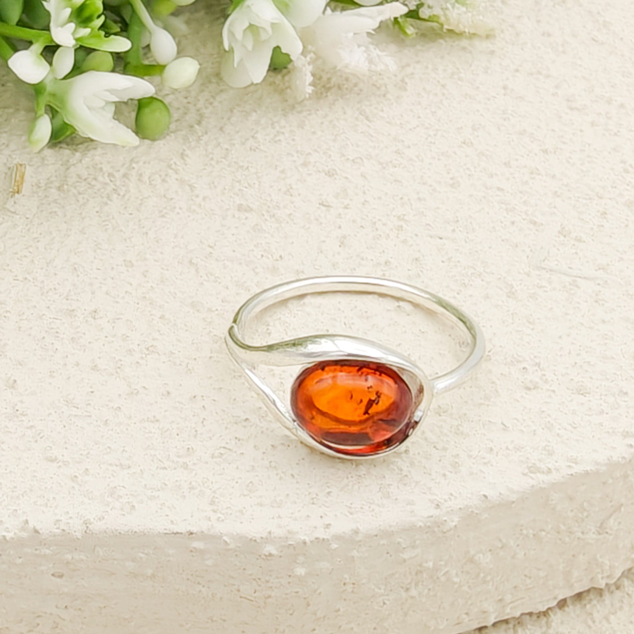Hepburn and Hughes Baltic Amber Ring, Oval in Sterling Silver