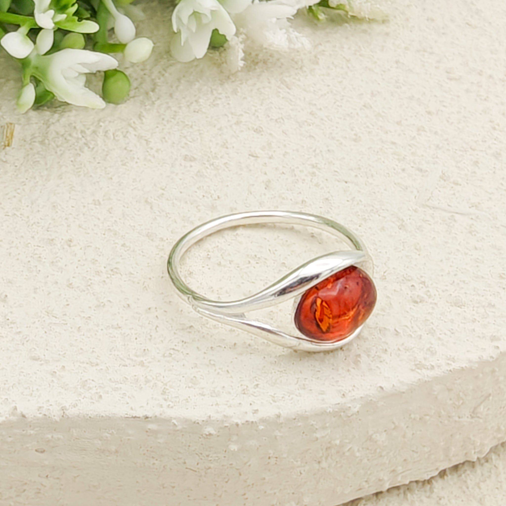 Hepburn and Hughes Baltic Amber Ring, Oval in Sterling Silver