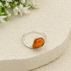 Hepburn and Hughes Baltic Amber Ring, Pear in Sterling Silver