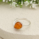 Hepburn and Hughes Baltic Amber Ring, Pear in Sterling Silver