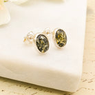 Hepburn and Hughes Baltic Green Amber Earrings | Studs | Sterling Silver