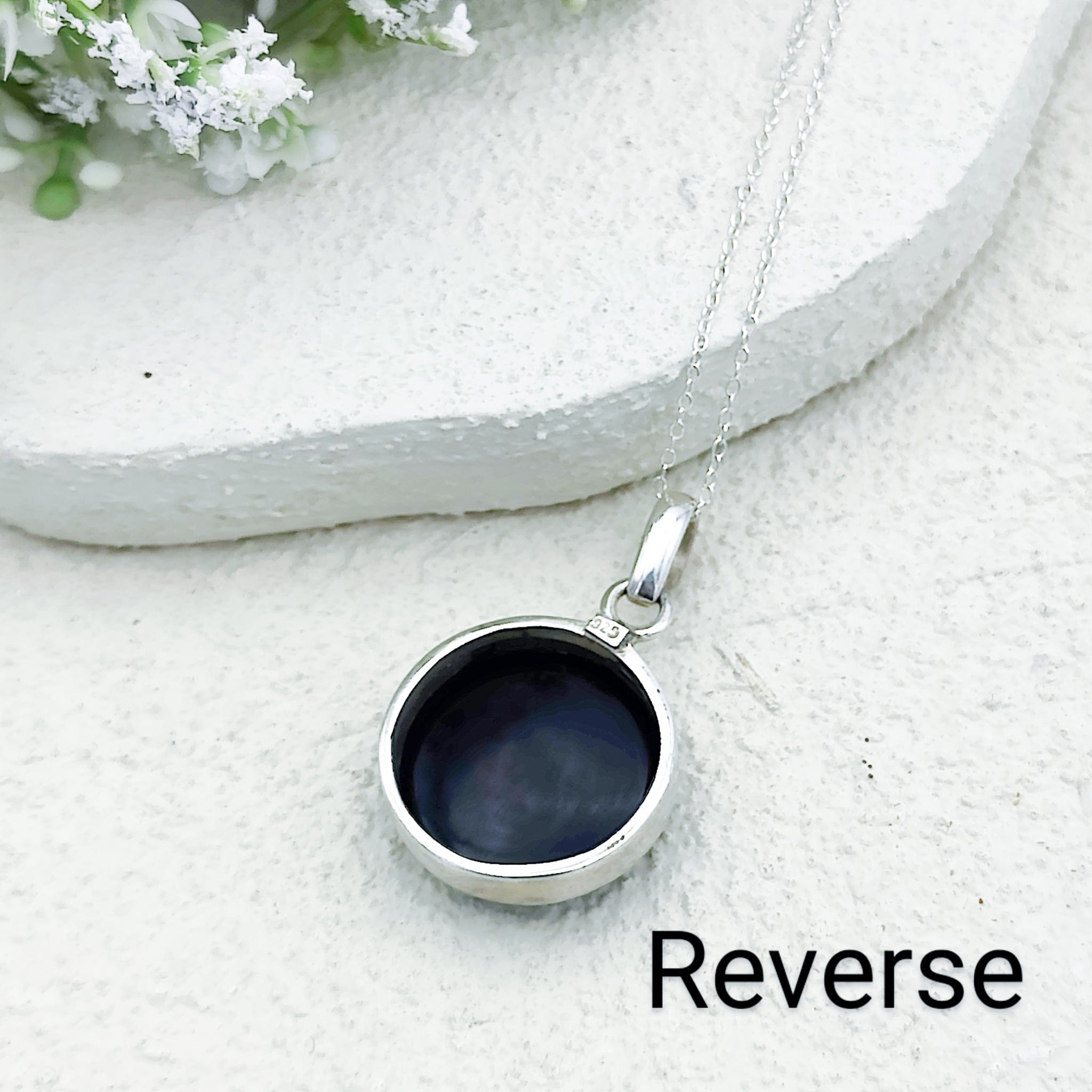 Hepburn and Hughes Banded Black Onyx Pendant | 22mm diameter| July Gift | Sterling Silver
