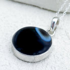 Hepburn and Hughes Banded Black Onyx Pendant | 22mm diameter| July Gift | Sterling Silver