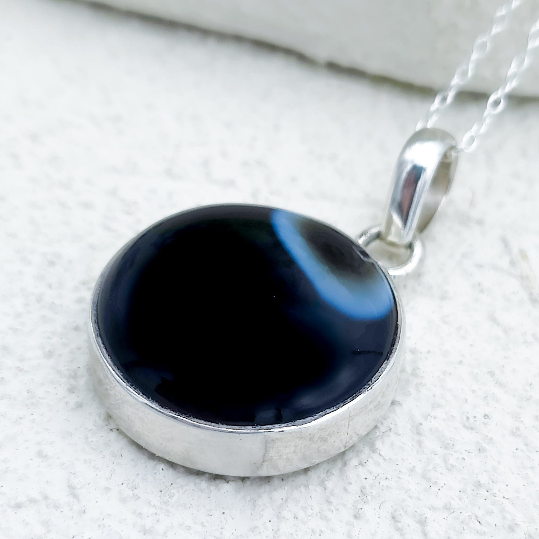 Hepburn and Hughes Banded Black Onyx Pendant | 22mm diameter| July Gift | Sterling Silver