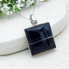 Hepburn and Hughes Banded Black Onyx Pendant | 25mm Square | Sterling Silver