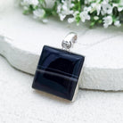 Hepburn and Hughes Banded Black Onyx Pendant | 25mm Square | Sterling Silver