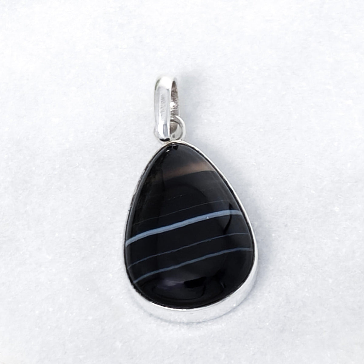 Hepburn and Hughes Banded Black Onyx Pendant | 25mm Teardrop | Leo Gift | Sterling Silver