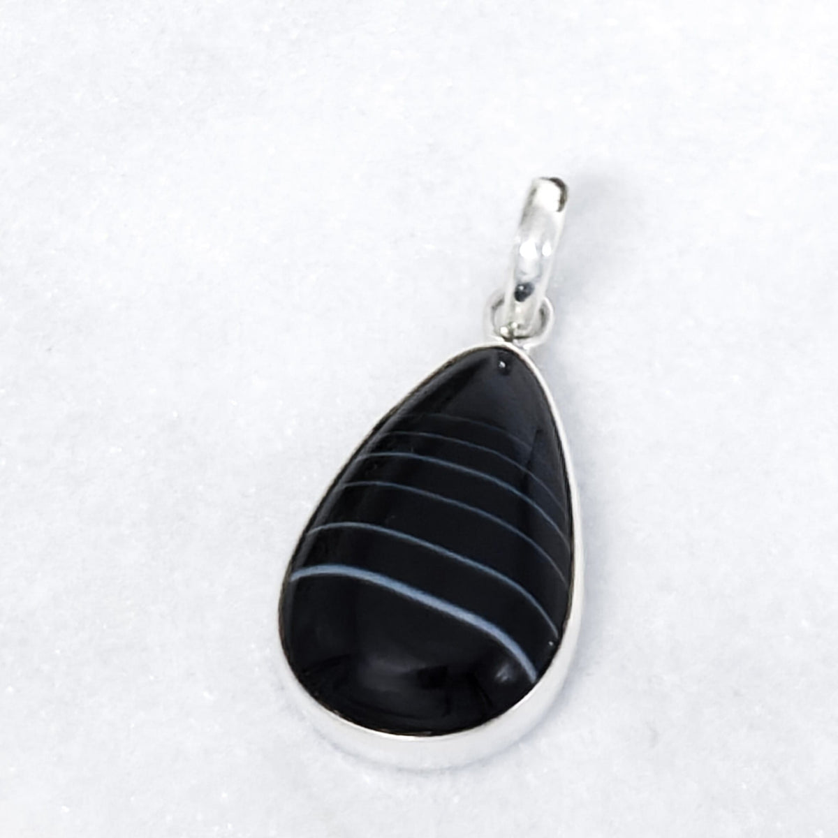 Hepburn and Hughes Banded Black Onyx Pendant | 25mm Teardrop | Leo Gift | Sterling Silver