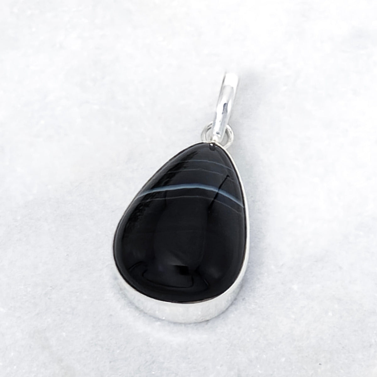 Hepburn and Hughes Banded Black Onyx Pendant | 25mm Teardrop | Leo Gift | Sterling Silver