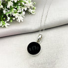 Hepburn and Hughes Banded Black Onyx Pendant | Circular Stone with White Stripe| Sterling Silver