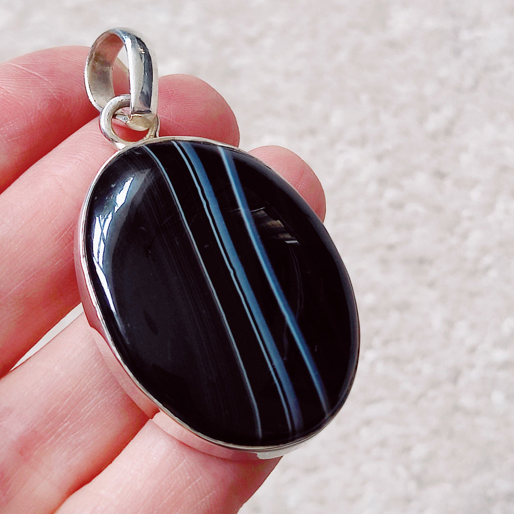 Hepburn and Hughes Banded Black Onyx Pendant | Large Oval | 6 Options | Sterling Silver