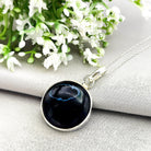 Hepburn and Hughes Banded Black Onyx Pendant | White Circle | Sterling Silver