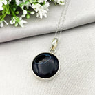 Hepburn and Hughes Banded Black Onyx Pendant | White Circle | Sterling Silver