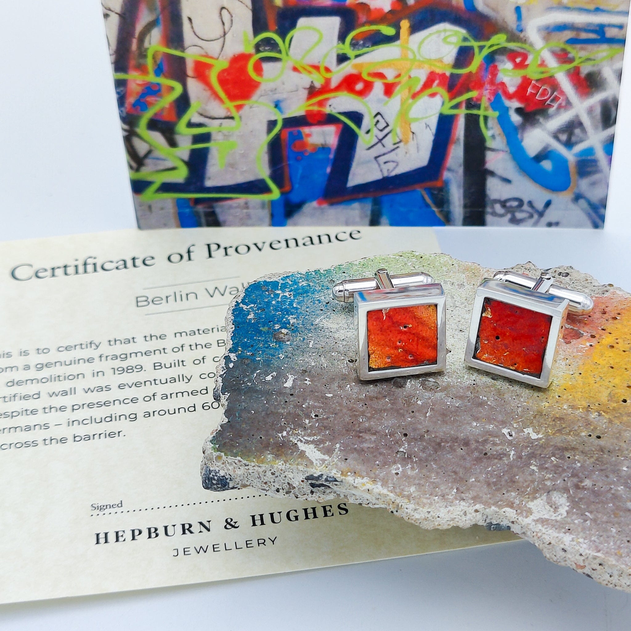 Hepburn and Hughes Berlin Wall Graffiti Cufflinks | Historical Gift | 7 options | Sterling Silver