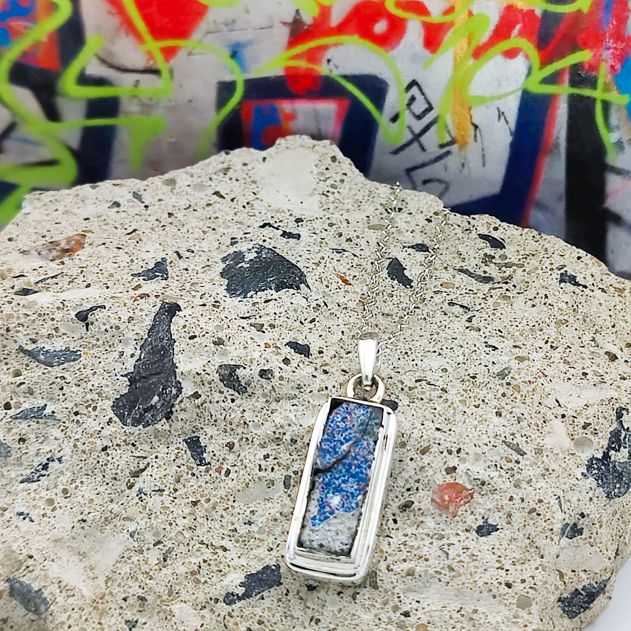 Hepburn & Hughes Berlin wall Pendant | Blue Graffiti | Sterling Silver
