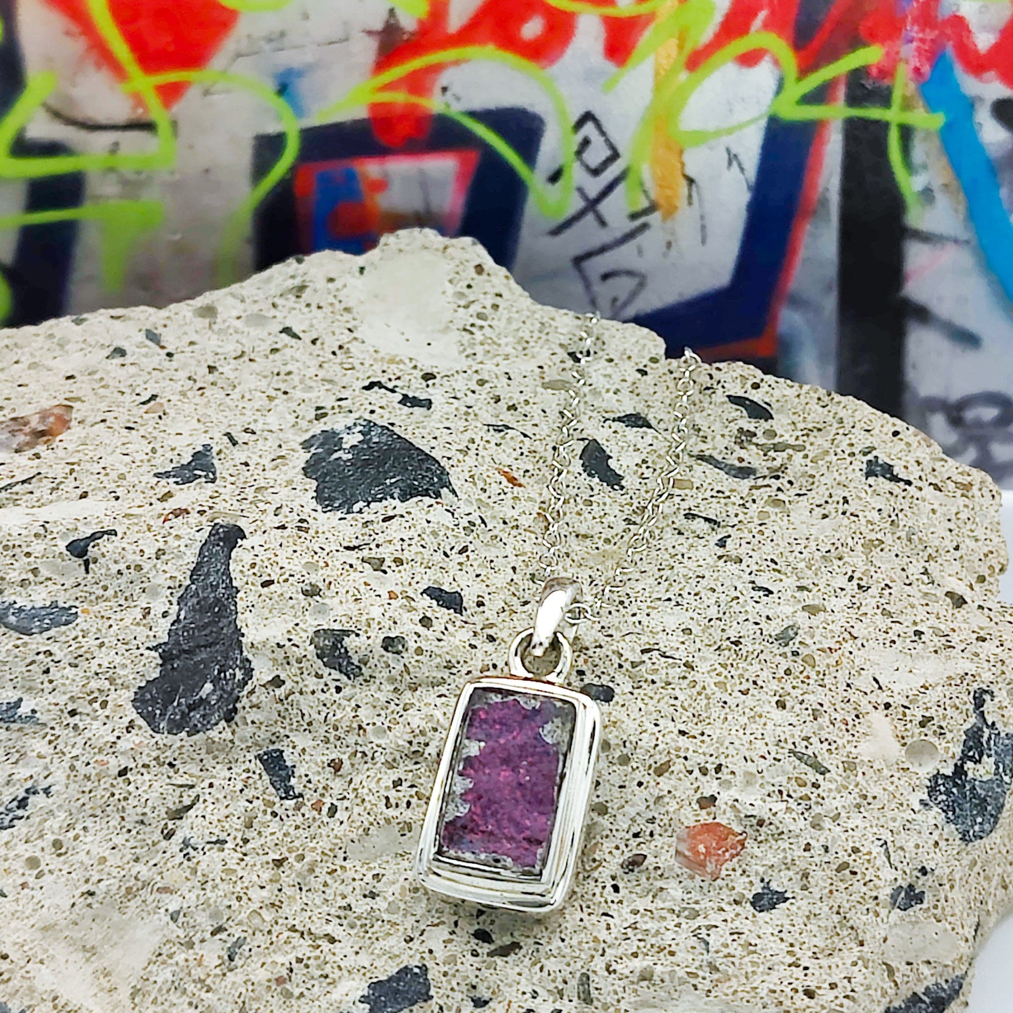 Hepburn & Hughes Berlin wall Pendant | Purple Graffiti | Sterling Silver