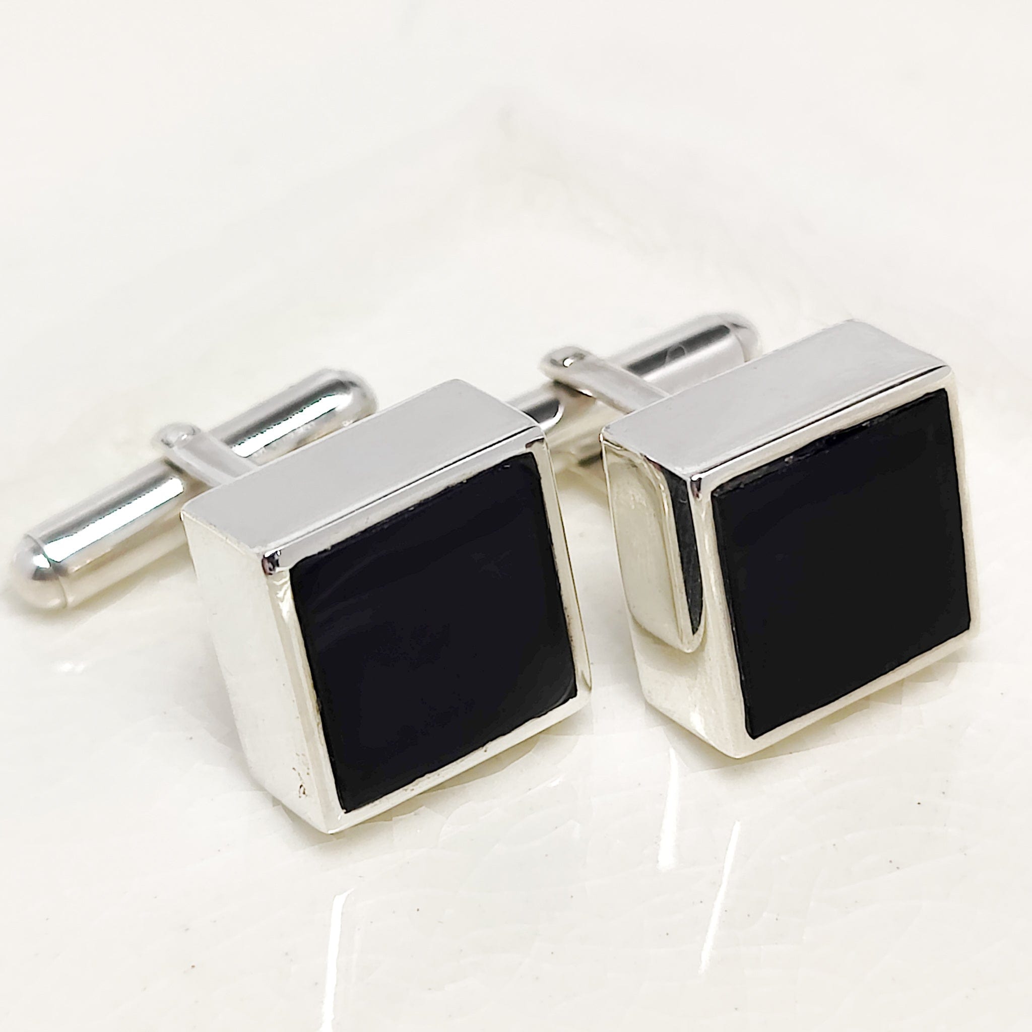 Hepburn and Hughes Black Onyx Cufflinks | July Birthstone | Sterling Silver