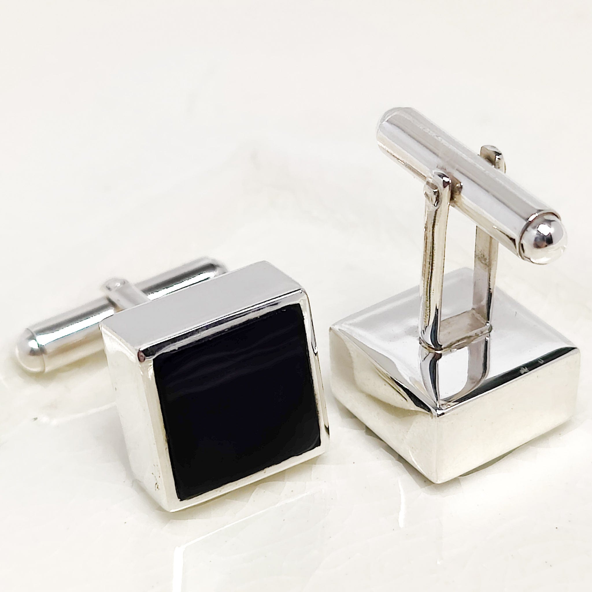 Hepburn and Hughes Black Onyx Cufflinks | July Birthstone | Sterling Silver