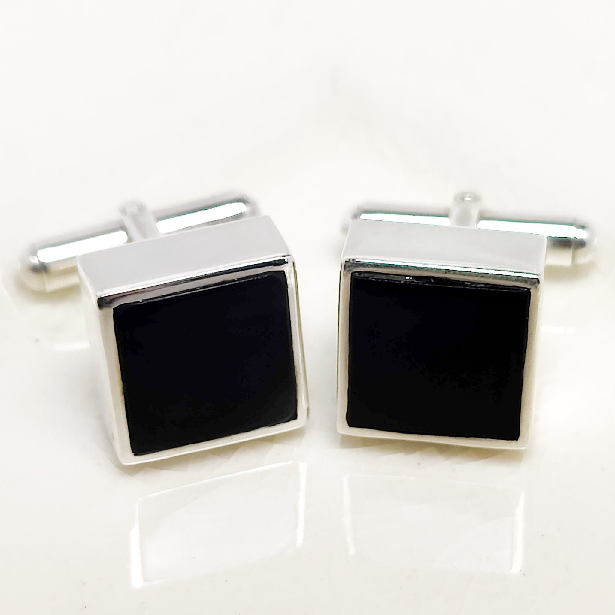 Hepburn and Hughes Black Onyx Cufflinks | July Birthstone | Sterling Silver