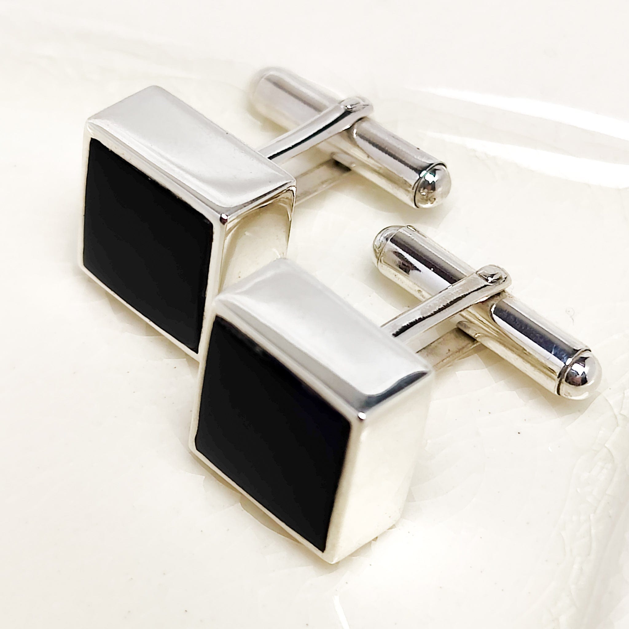 Hepburn and Hughes Black Onyx Cufflinks | July Birthstone | Sterling Silver