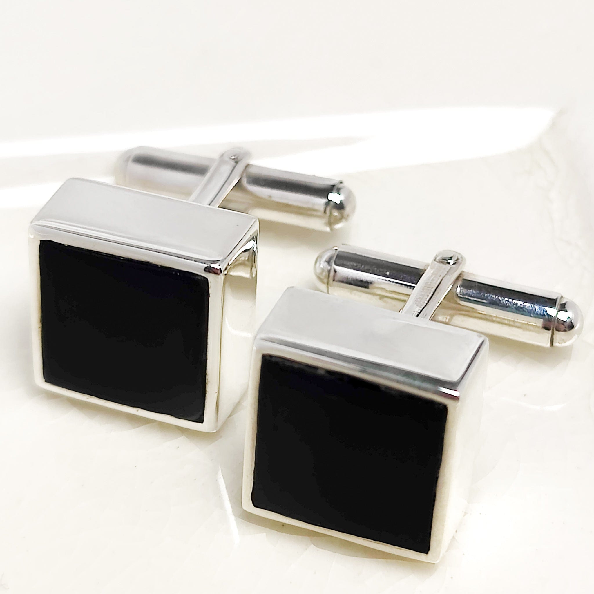 Hepburn and Hughes Black Onyx Cufflinks | July Birthstone | Sterling Silver