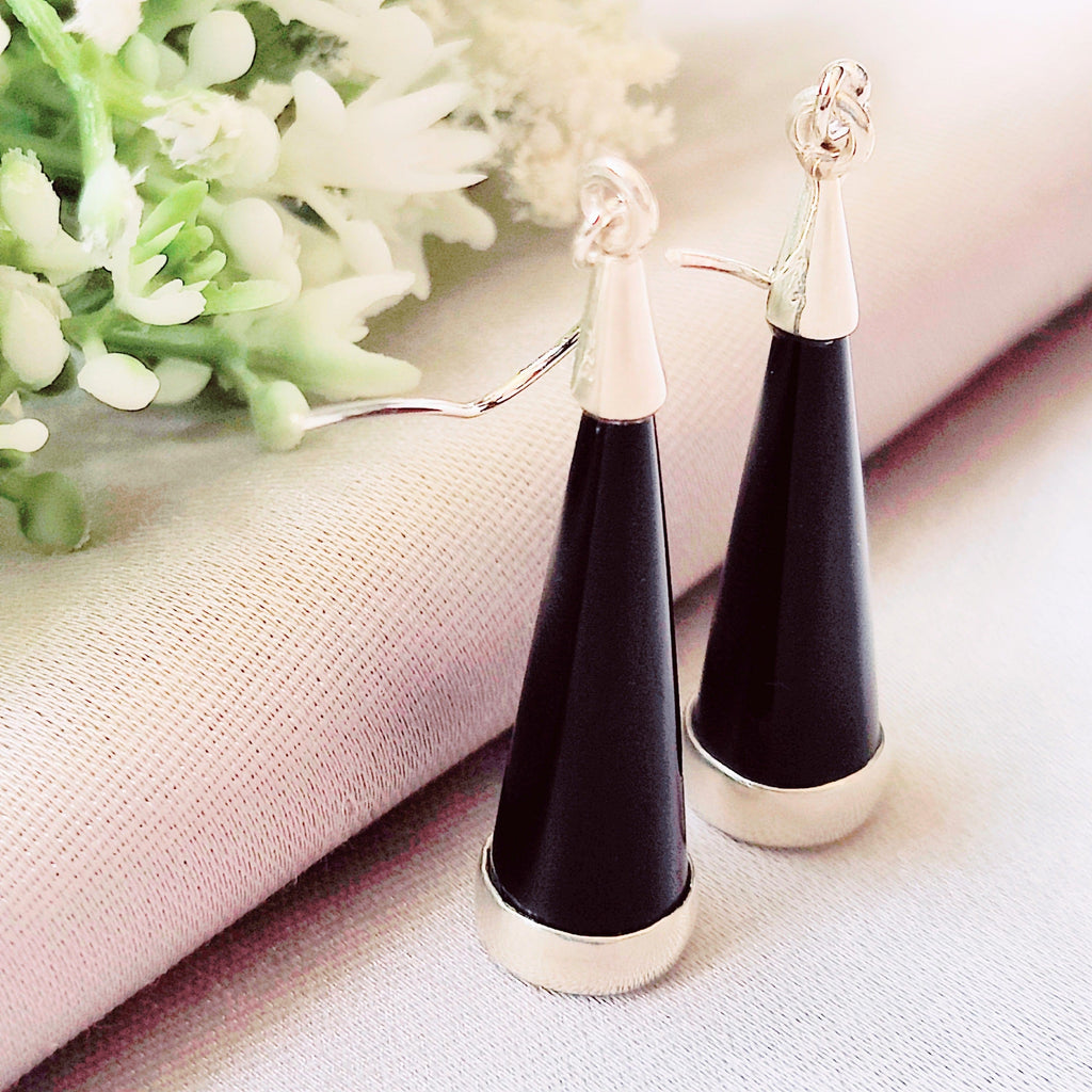 Hepburn and Hughes Black Onyx Earrings | Conical | Sterling Silver