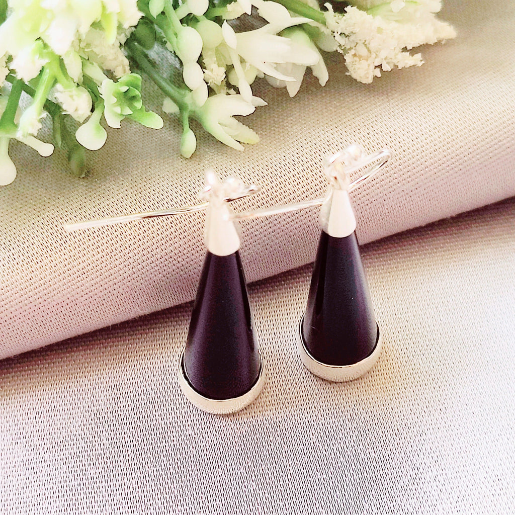 Hepburn and Hughes Black Onyx Earrings | Conical | Sterling Silver