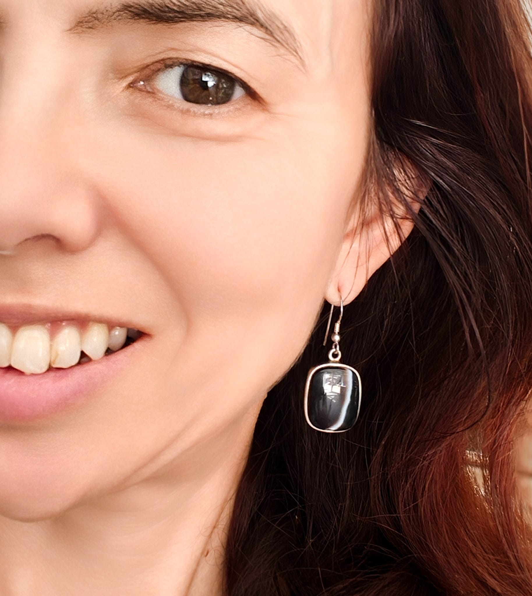 Hepburn and Hughes Black Onyx Earrings | Rectangular Gemstone with Ear Wire | Sterling Silver