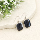 Hepburn and Hughes Black Onyx Earrings | Rectangular Gemstone with Ear Wire | Sterling Silver