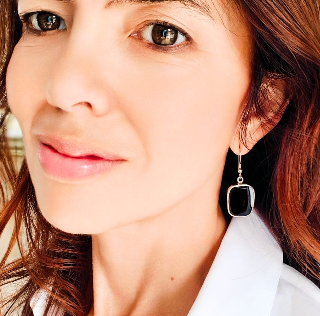 Hepburn and Hughes Black Onyx Earrings | Rectangular Gemstone with Ear Wire | Sterling Silver