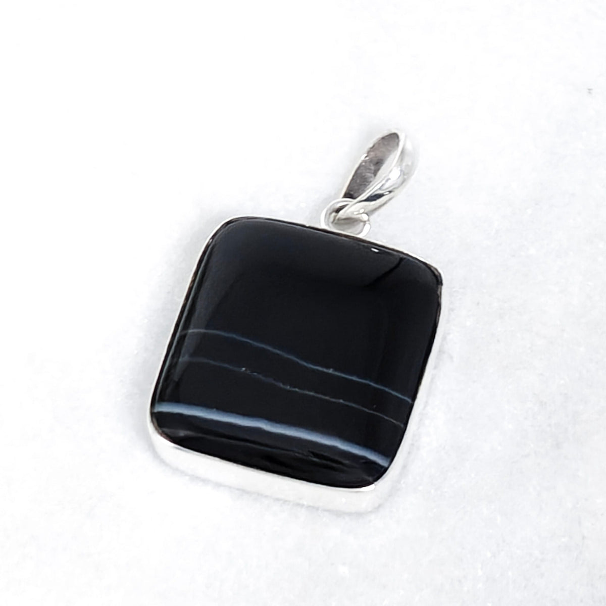 Hepburn and Hughes Black Onyx Pendant | 20mm Rectangle | 7th anniversary gift | Sterling Silver