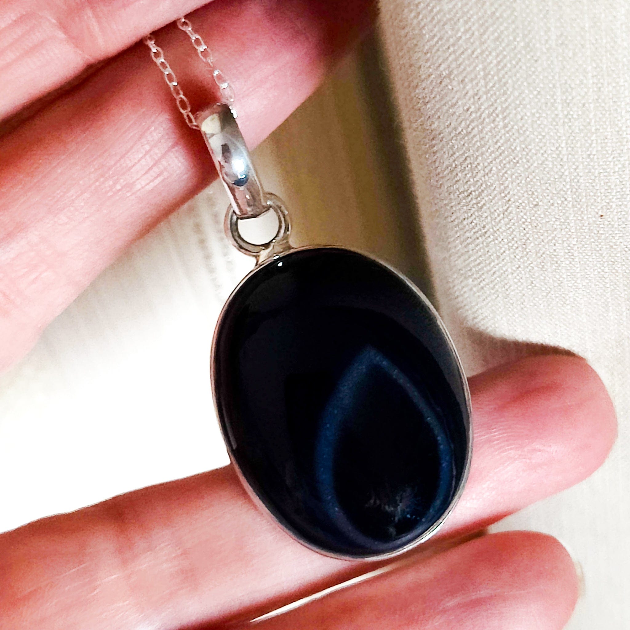 Hepburn and Hughes Black Onyx Pendant | 30mm Oval | Sterling Silver