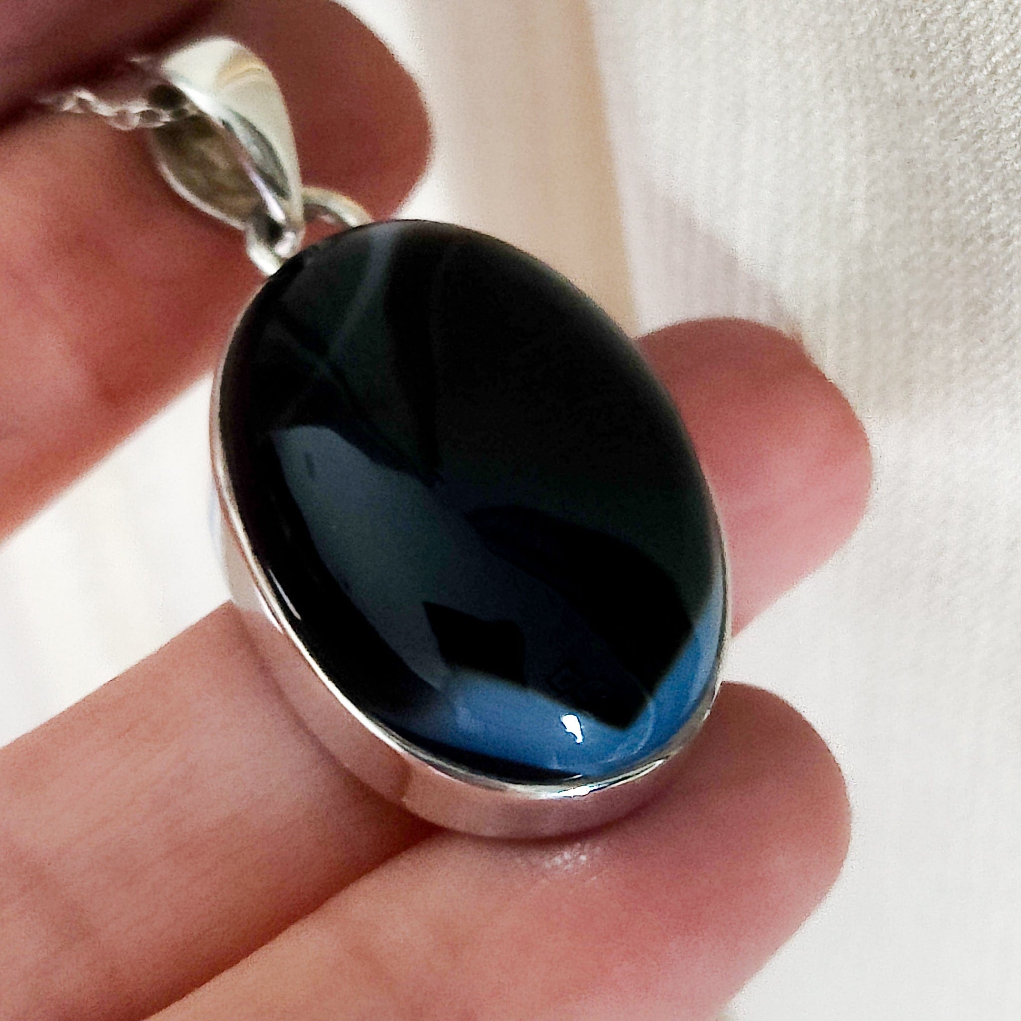 Hepburn and Hughes Black Onyx Pendant | 30mm Oval | Sterling Silver