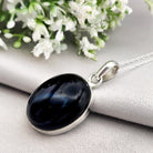 Hepburn and Hughes Black Onyx Pendant | 30mm Oval | Sterling Silver