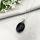 Hepburn and Hughes Black Onyx Pendant | 30mm Oval | Sterling Silver