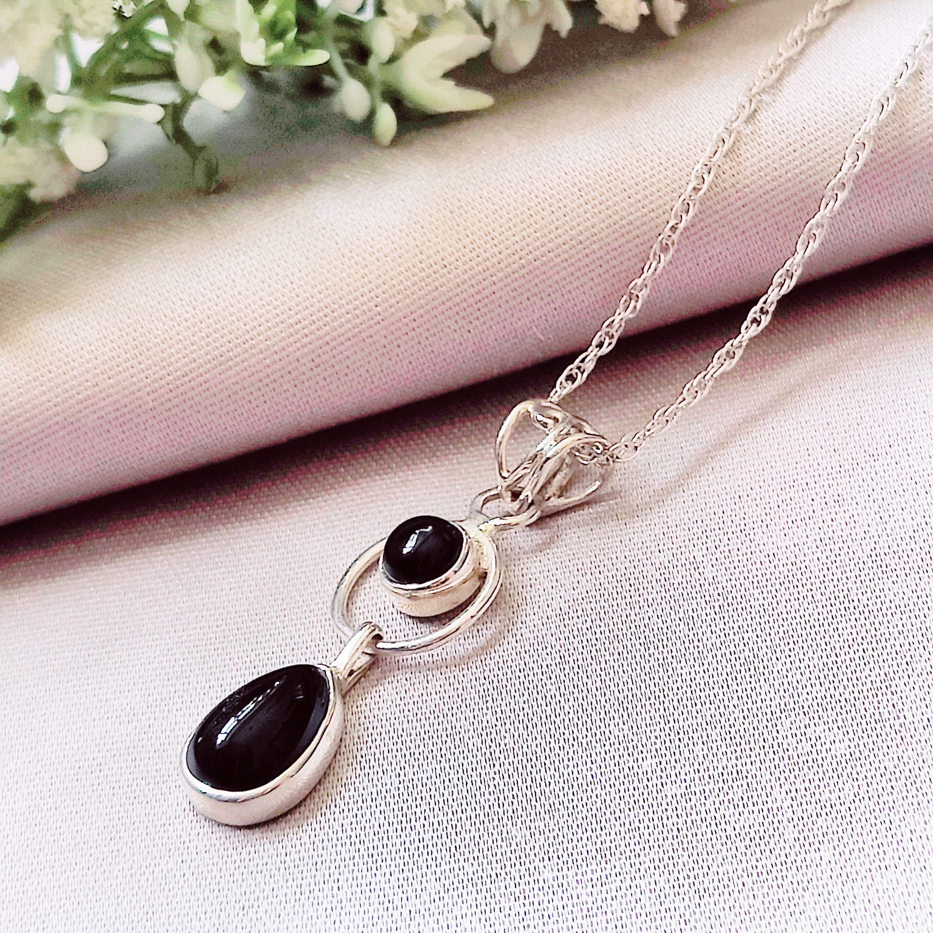 Hepburn and Hughes Black Onyx Pendant | Leo Birthstone | Hanging Teardrop | Sterling Silver