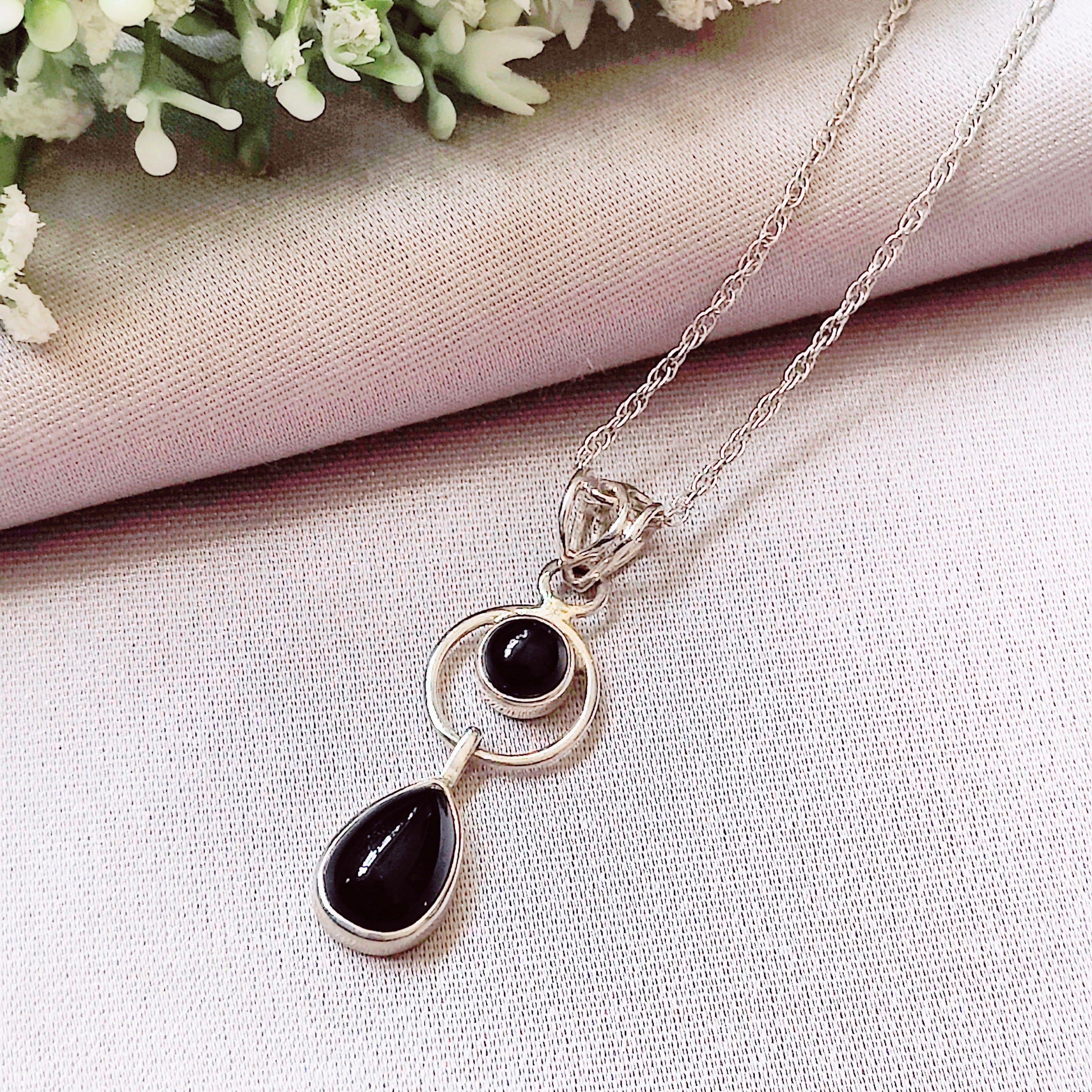 Hepburn and Hughes Black Onyx Pendant | Leo Birthstone | Hanging Teardrop | Sterling Silver